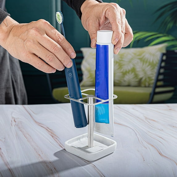 kkbbma under $5 Stainless Steel Toothbrush Holder, Bathroom Toothpaste Storage Stand, Rustproof Metal Toothbrush Organizer Stand, 3 Slots Space Saving Toothpaste Organizer