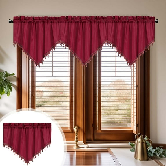 kkbbma under $5 Swag Curtain, Rod Pocket Scalloped Curtain Valance Lace Panels with Hanging Tassels for Farmhouse Kitchen Bedroom Window Treatments Drape Decor for Cafe Bathroom Bedroom