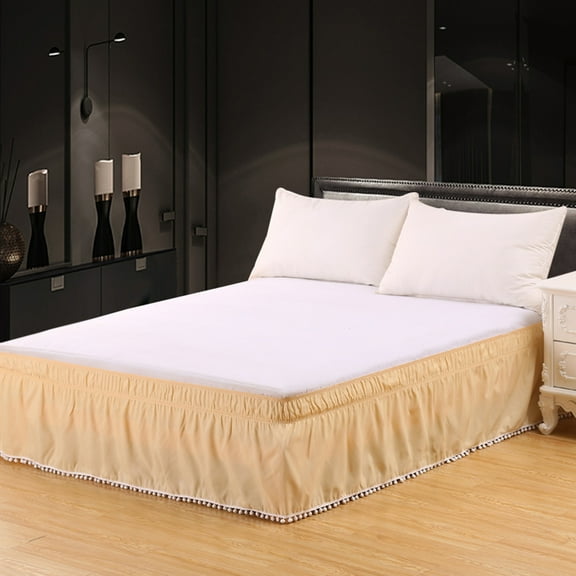 kkbbma under $5 Wrap Around Ruffled Lace Bed Skirt, Elastic Dust Ruffle with Adjustable Belts, Easy to Put On, Bed Frame Cover, Machine Washable
