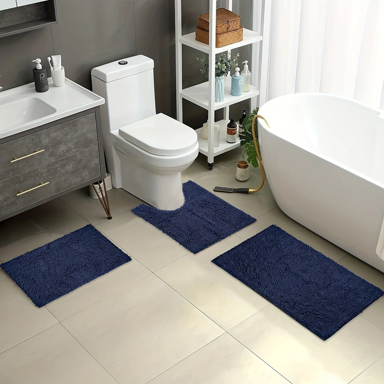 kkbbma Bathroom Rugs Sets 3 Piece, Luxury Chenille Bathroom Mats Set ...
