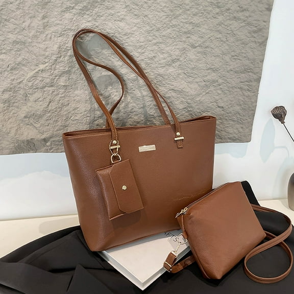 kkbbma under $5 3PCS Women Shoulder Bag Top-Handle Handbag Tote Purse Wallet Key Case Set Shoulder Satchel Handbags