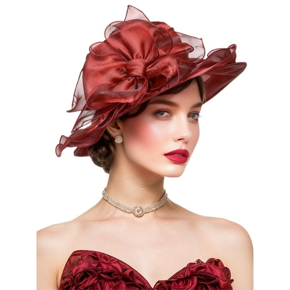 kkbbma under $5 Church Fascinator Wedding Tea Party Derby Hats for Women Flower Wide Brim Sun Hat