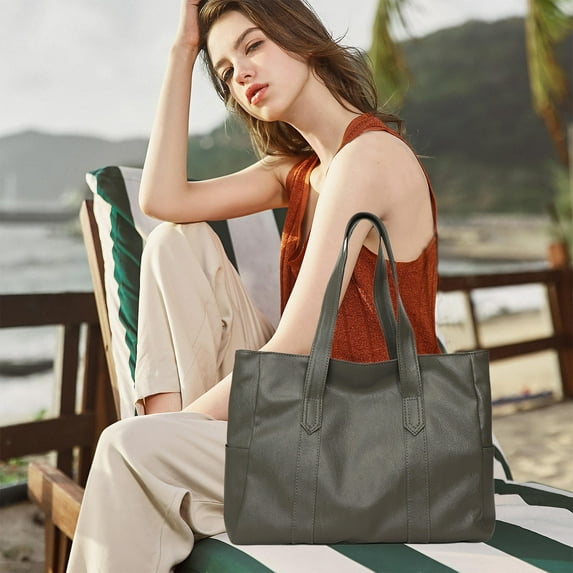 kkbbma under $5 Large Tote Bag for Women Work with Zipper Vegan Leather Ladies Travel Purses and Handbags