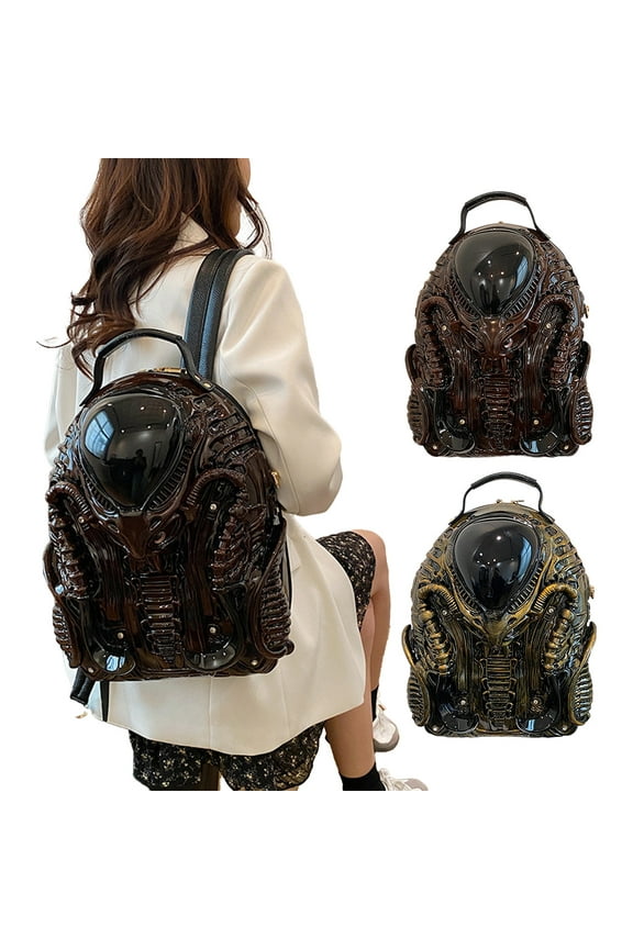 under $5 Men 3D Xenomorph Shaped Backpack Y2K Punk Cool Predalien Handbag Women PVC Unique Novelty Alien Purse