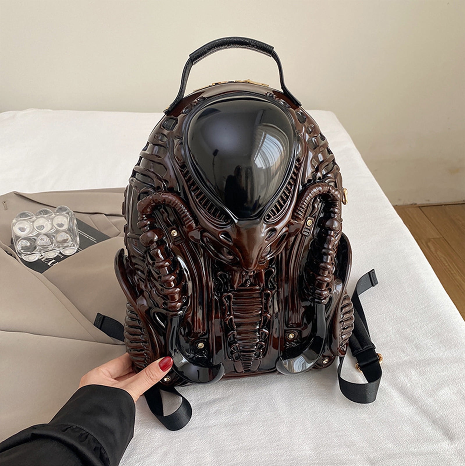 kkbbma under $5 Men 3D Xenomorph Shaped Backpack Y2K Punk 