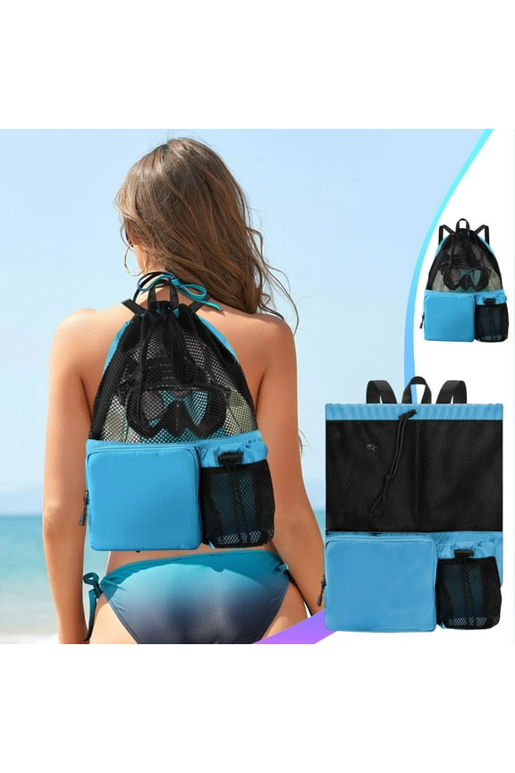 under $5 Swim Bag Beach Backpack with Wet Pocket Large Mesh Drawstring Bags for Swimming Gym Sports Yoga Beach Travel