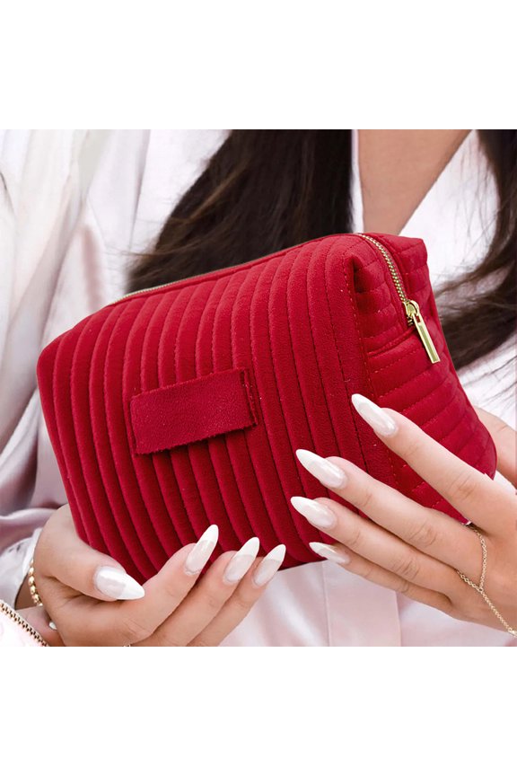 under $5 Travel Makeup Bag Make Up Pouch Initial Velvet Cosmetic Case for Young Women Birthday Gifts