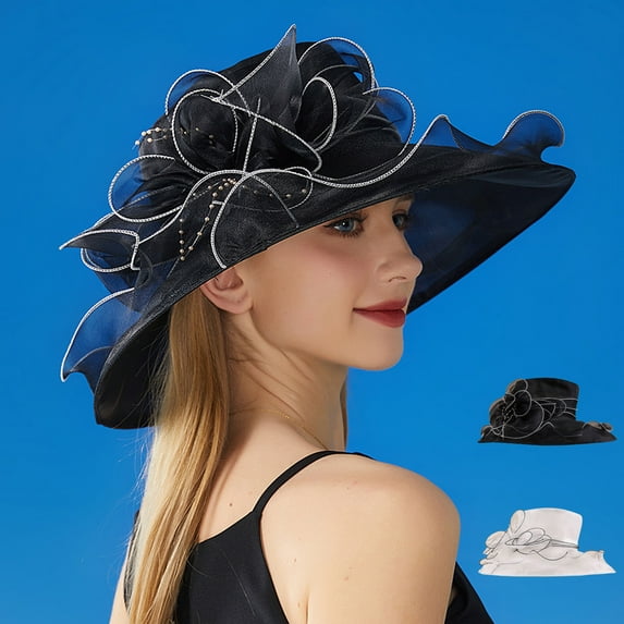 kkbbma under $5 Women Kentucky Church Derby Hat Organza Wide Brim Sun Hat for Lady Dress Tea Party Wedding