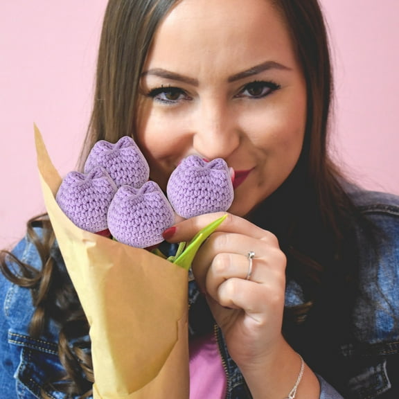 kkbbma Crochet Tulips Artificial Flowers, Handmade Knitted Cotton Simulation Tulips, Finished Crochet Floral Decor for Home Office Table Spring Decorations