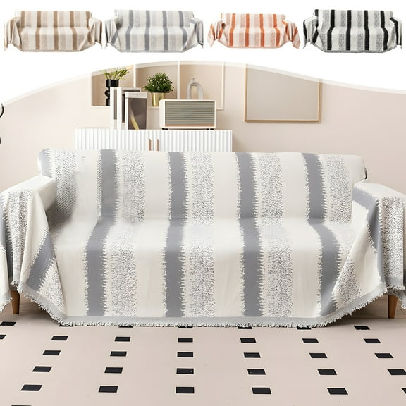 kkbbma under $5 Couch Cover Sheet Blanket - Comfortable Light Striped Sofa Towel Cover Cloth Universal Non-slip Sleeping Blanket Scratch Sofa Cover 6x4.26ft