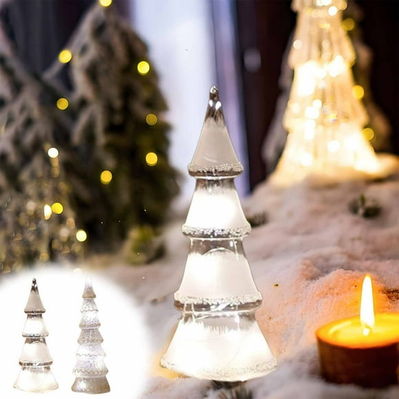 kkbbma Deals Of The Week Lighted Glass Christmas Tree Figurine - Glass Christmas Tree Small Sparkling Xmas Trees with LED Lights Decorations Table Top Centerpiece Mantel Window Home Decor