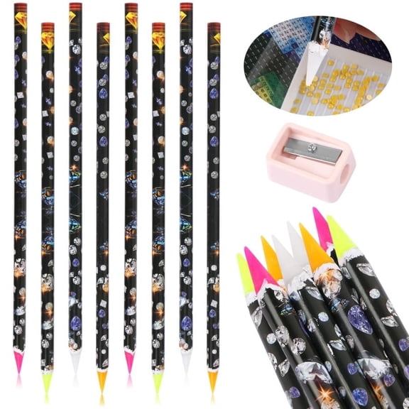 kkbbma Diamond Art Pen 8 Pcs, Rhinestone Picker Tools Adhesive Wax Tip, Dotting Pencil for Diamonds Paintings Beads, Nail Art Drill Pen with Pencil Sharpener for Crafts Decor