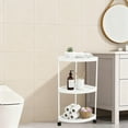 thumbnail image 1 of kkbbma Freestanding Corner Storage Shelf Rack, 3-Tier Plastic Bathroom Organizer with Wheels, Toiletries Storage Rack for Living Room Bedroom Corner Space Saving Decor, 1 of 6