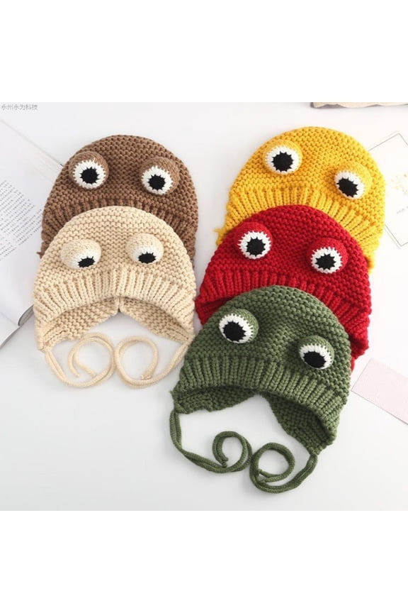 Frog Headband Hat Cute Crochet Knitted Headband Outdoors Big Eye Frog Cap Earflap Ear Protective
