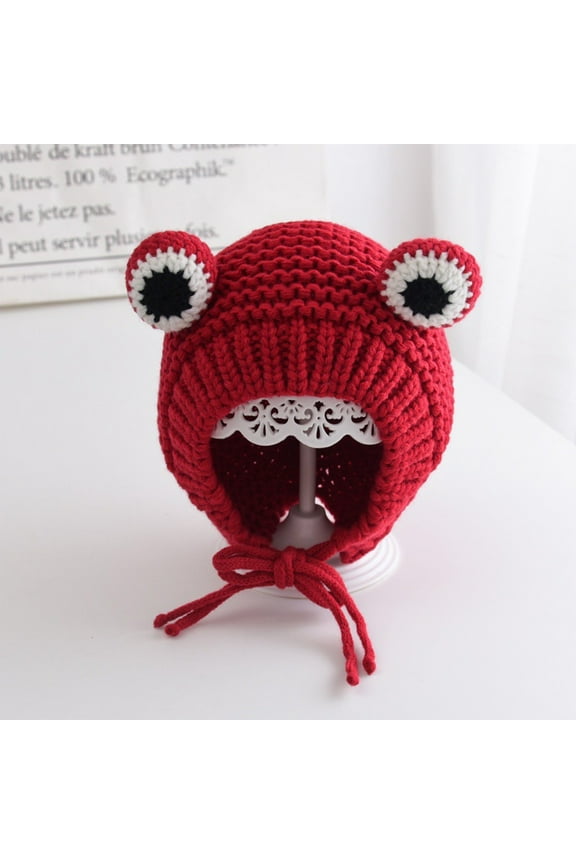 Frog Headband Hat Cute Crochet Knitted Headband Outdoors Big Eye Frog Cap Earflap Ear Protective