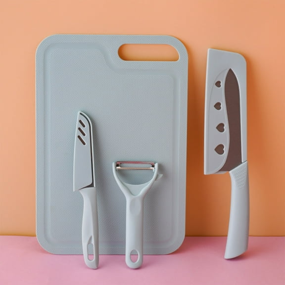 kkbbma under $5 4Pcs Travel Cutting Board Set - Portable Camping Plastic Cutting Board & Knifes, Fruits & Vegetable Peeler