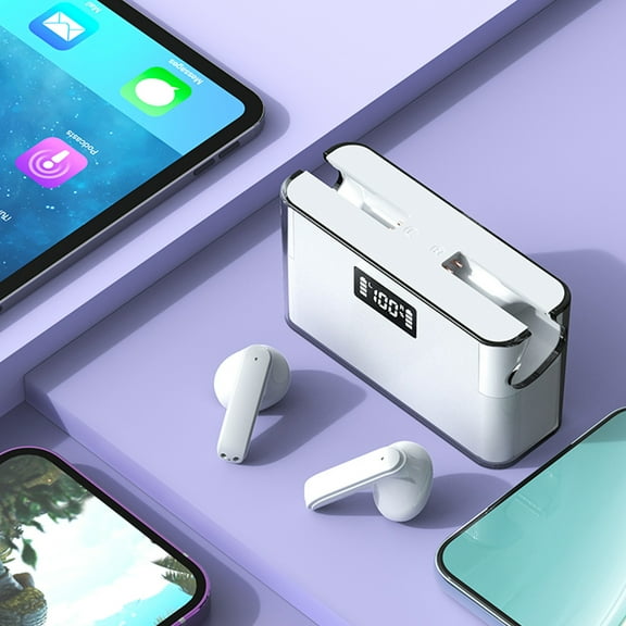 kkbbma under $5 Ear Buds Open Ear Headphones - Wireless Bluetooth Earphones With Mobile Power Supply Semi In Ear Sports Digital Display Earphones