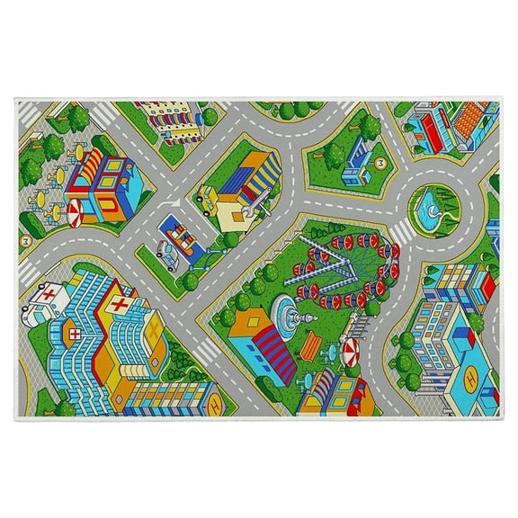 kkbbma Little One Play Mat, Non-Slip Crawling Carpet WashableKidsRug, 50x80cm Rectangular Road Map Carpet Polyester Floor Mat for Nursery Bedroom Living Room Decor