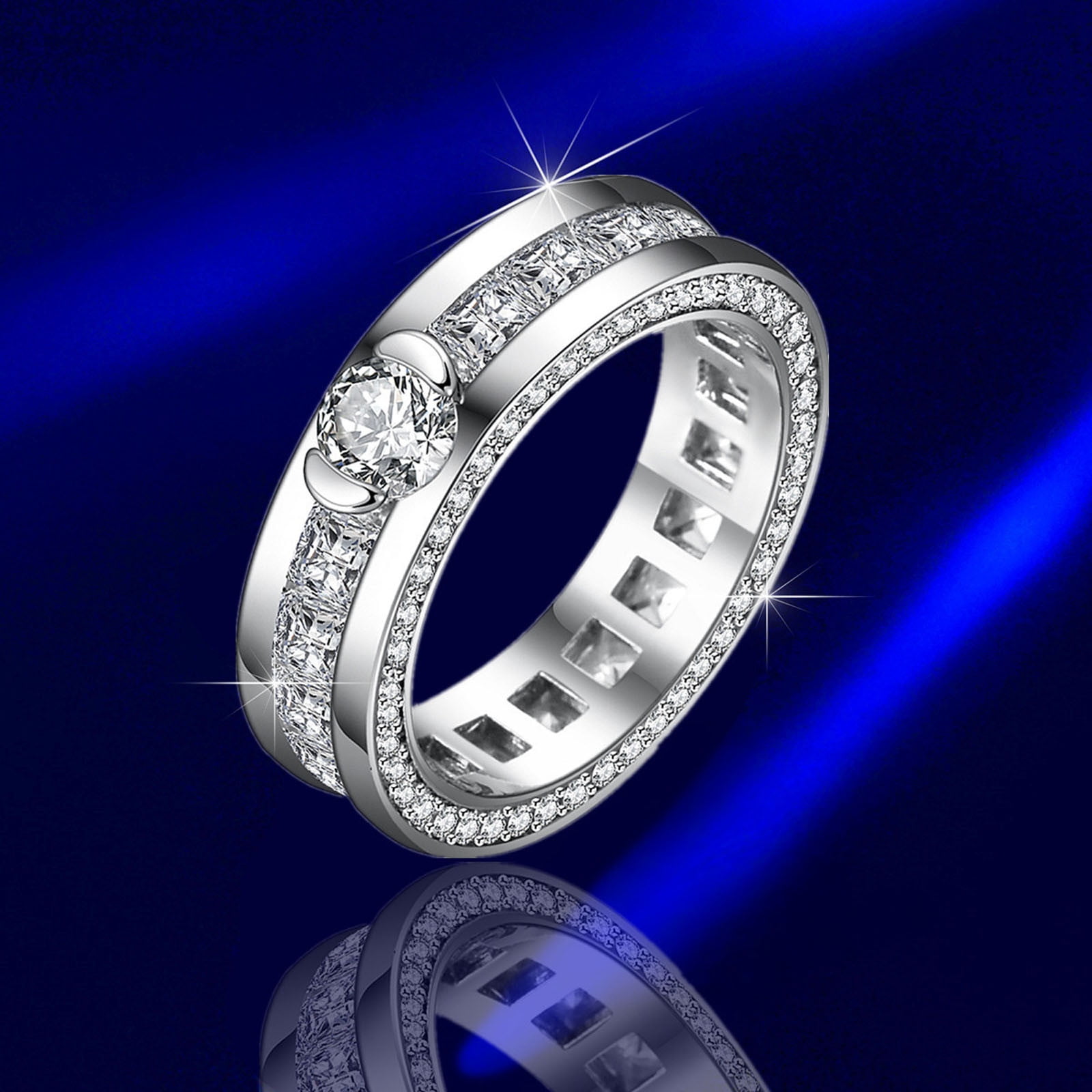 kkbbma Ofertas de la semana Anillo de compromiso con circonita cubica Anillos de compromiso de amor con diamantes redondos de princesa de moda para mujer joyeria de compromiso para boda