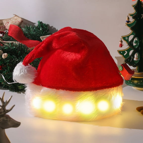 kkbbma Lighted Santa Hat for Adults - Glowing Santa Hat Santa Hat Adult Christmas Holiday Hat Unisex Velvet Light Up Santa Hat For Christmas New Year