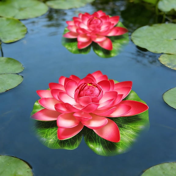 kkbbma Spring Floating Lotus Flowers, Artificial Water Lilies and Leaves, EVA Foam Pond Pool Decor, Garden Water Feature Decorations for Spring Summer