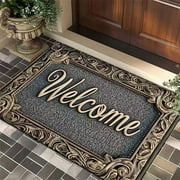kkbbma Summer Savings Clearance under $5 Welcome Front Door Mat, Heavy Duty Easy Clean Doormat Indoor Outdoor, Quick Dry Floor Mat for Home, Garage, Hign Traffic Areas, Non Slip, Low Profile