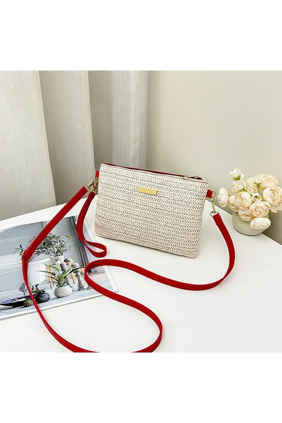 Summer Straw Bag, Woven Shoulder Bag Crossbody Bag for Women, Nylon Envelope Clutch Purse Fashion Handbag Casual Boho Beach Accessory