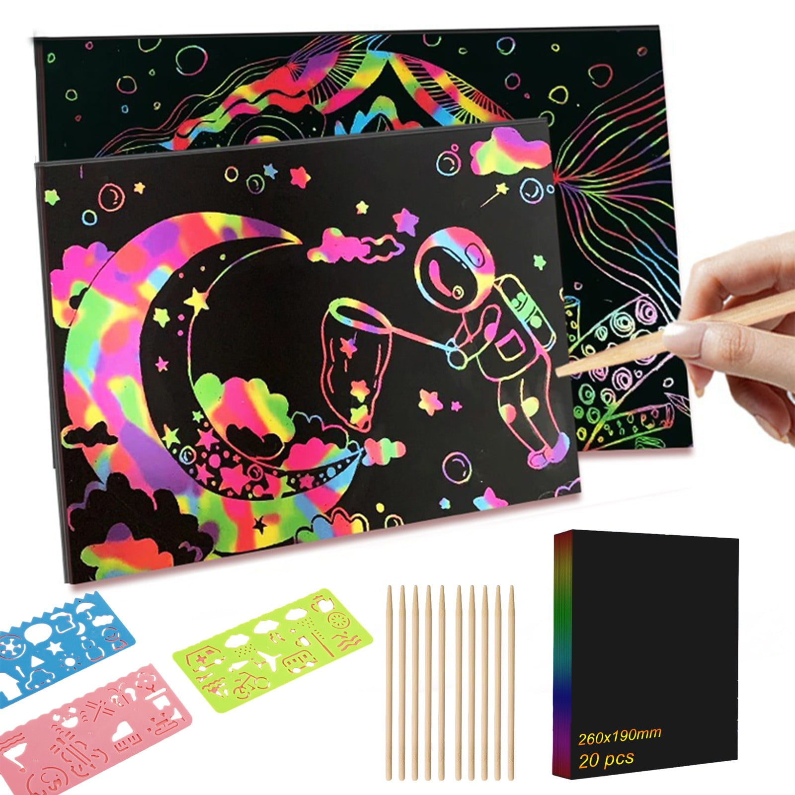 kkbbma Toys under 5 34 PCS SCRACK PAPEL ART SET RAPATY PAPER ART SET 20 PPCS PAPEL DE