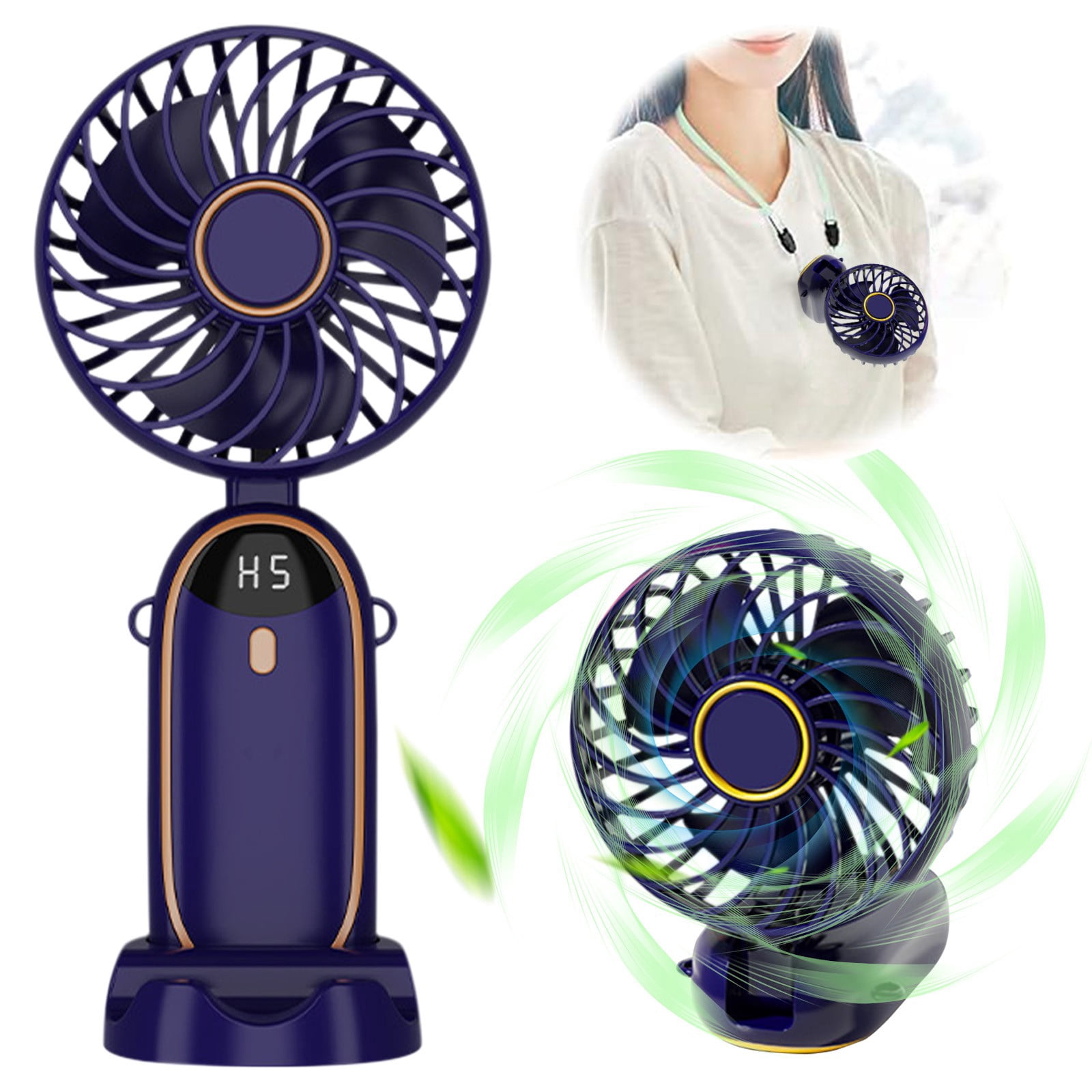 Cyber of Monday Deals Black of Friday Deals kkbbma Ventilador portátil Potente ventilador de mano recargable - Pantalla digital Ventilador plegable USB Ventilador pequeño recargable de 5 velocidades