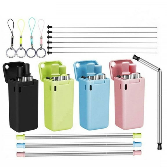 kkbbma under $5 5Pcs Reusable Folding Stainless Steel StRaws, Folding Stainless Steel StRaws
