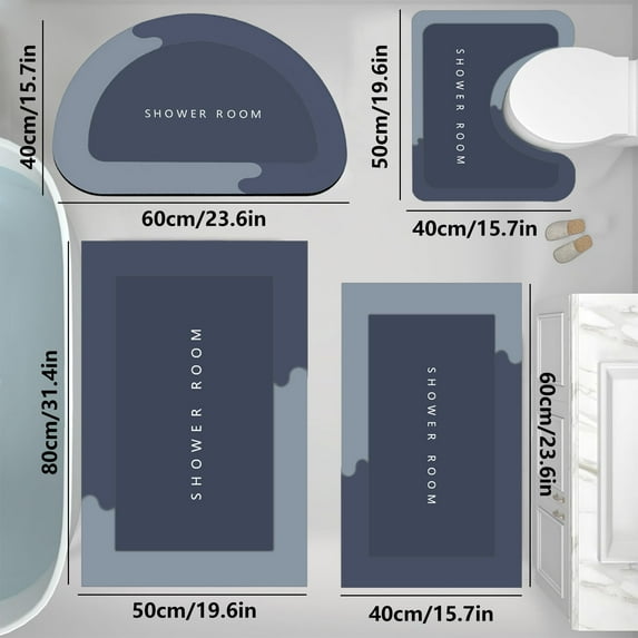 kkbbma under $5 Bathroom Rugs Sets 4 Piece, Non-Slip Absorbent Bath Mats, Polyester Bath Rug with U-Shaped Contour Toilet Mat Machine Washable