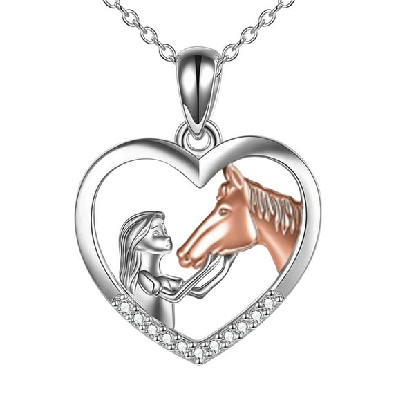 kkbbma under $5 Heart Horse Pendant Necklace, Heart Necklace