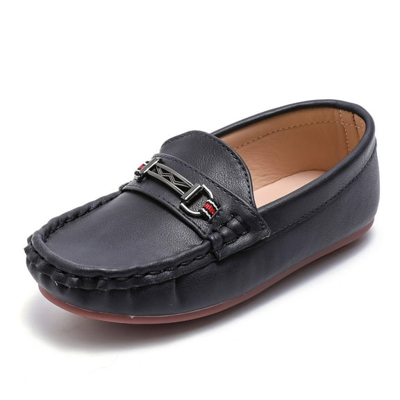 kkdom Boy Girl Loafer Slip-On Dress Flat Shoes Kid Black 6 Toddler