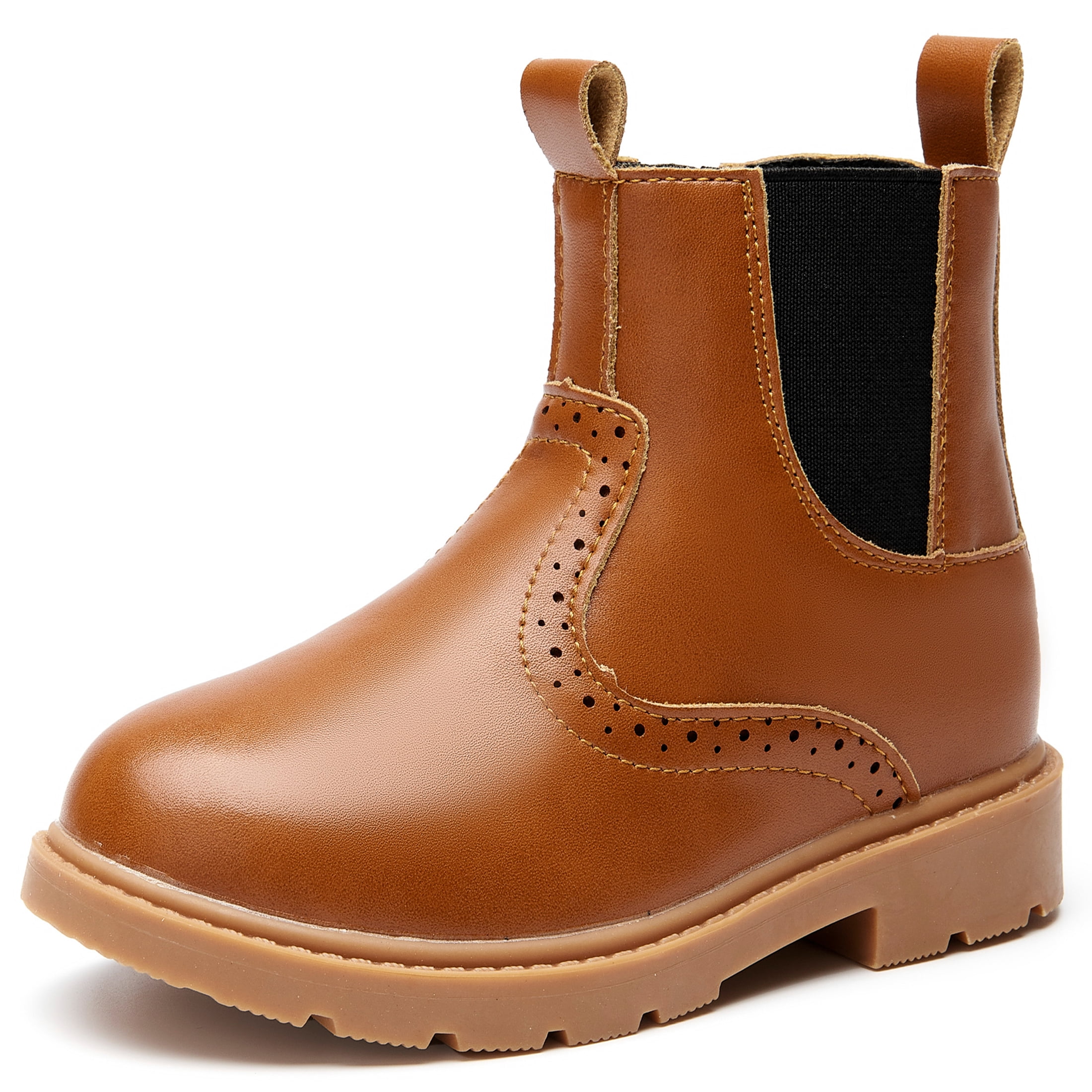 kkdom Boys Girls Chelsea Boots Ankle Boots Zipper Booties Unisex Brown