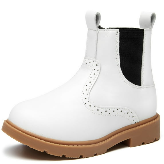 kkdom Boys Girls Chelsea Boots Ankle Boots Zipper Booties Unisex White 2.5 Little Kid