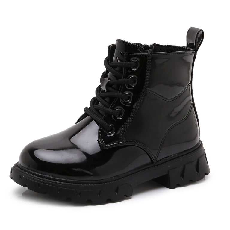 kkdom Boys Girls Kid Combat Boots Unisex Glossy Black Size  display picture 3
