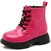 kkdom Boys Girls Kid Combat Boots Unisex Rose Red Size 9 Toddler