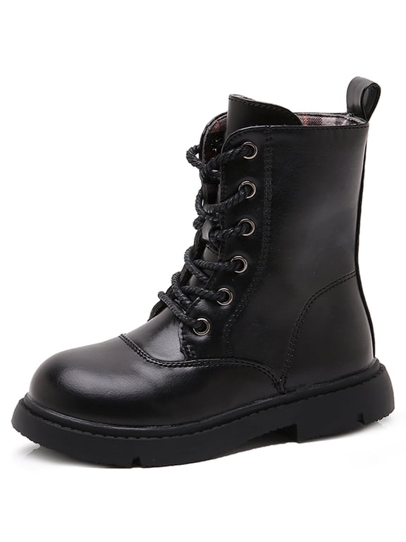 Boys Girls Kids Combat Boots Unisex Black 1 Little Kid
