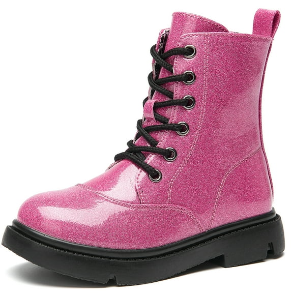 kkdom Boys Girls Kids Combat Boots Unisex Rose Red 4 Big Kid