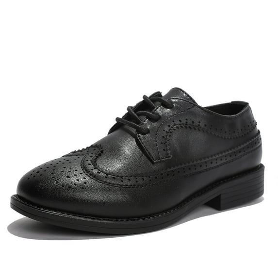 kkdom Boys Girls Oxfords Shoes Formal Leather Dress Shoes Wedding Black 5 Big Kid