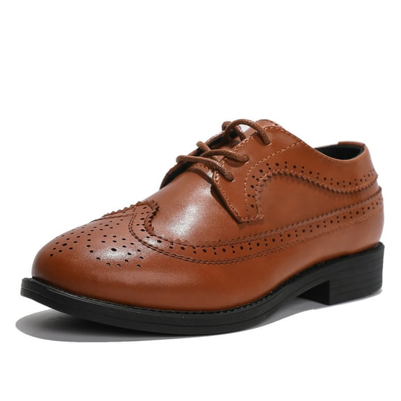 kkdom Boys Girls Oxfords Shoes Formal Leather Dress Shoes Wedding Brown 4 Big Kid