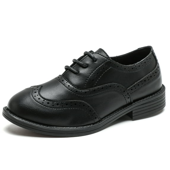 kkdom Boys Oxfords Shoes Flats School Uniform Dress Shoes Black 12 Little Kid