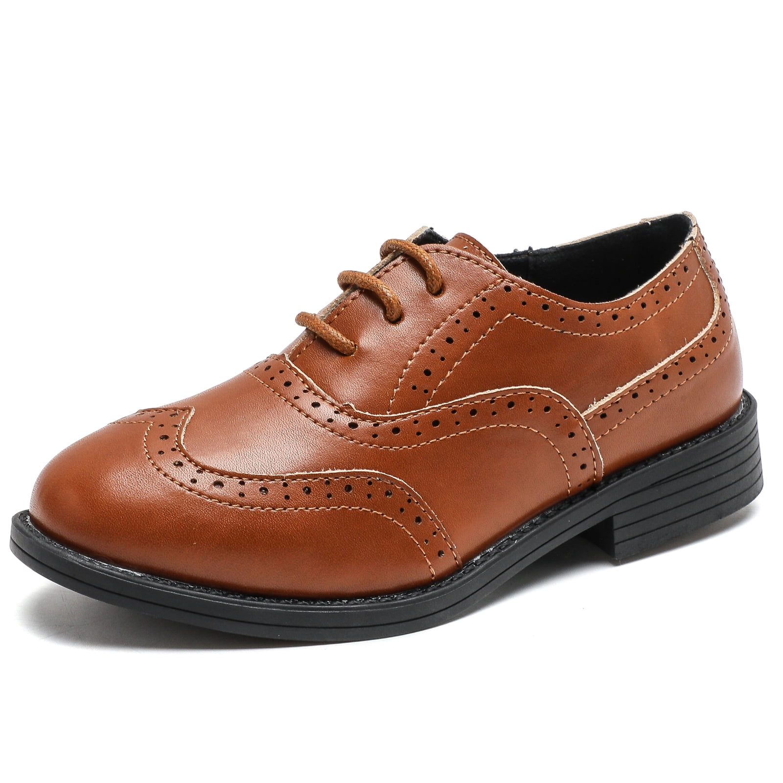 kkdom Boys Oxfords Shoes Flats School Uniform Dress Shoes Brown 12