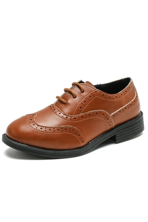 Boys Oxfords Shoes Flats School Uniform Dress Shoes Brown 2.5 Little Kid