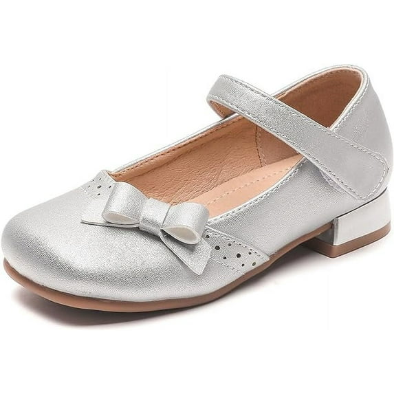 kkdom Girls Mary Jane Dress Shoes Ballet Flats for Girl Wedding Party School Shoes Silver Size 4 Big Kid
