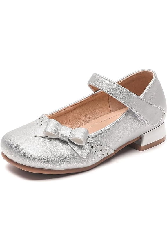 Girls Mary Jane Dress Shoes Ballet Flats for Girl Wedding Party School Shoes Silver Size 4 Big Kid