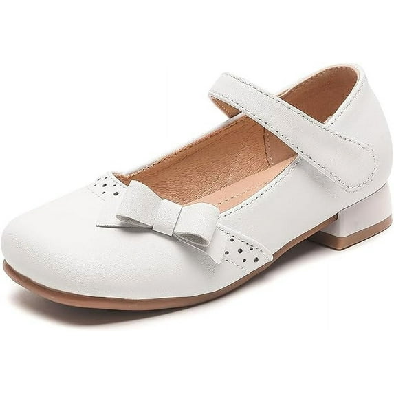 kkdom Girls Mary Jane Dress Shoes Ballet Flats for Girl Wedding Party School Shoes White Size 2 Little Kid