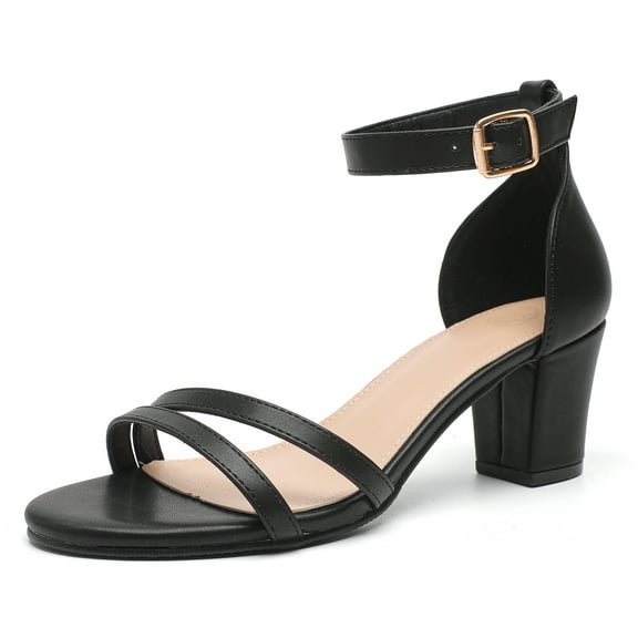 kkdom Heels for Women Open Toe Sandals Dress Shoes Wedding Party Ladies Bridal Black Size 5.5