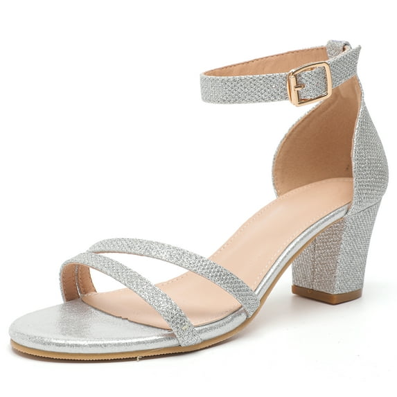 kkdom Heels for Women Open Toe Sandals Dress Shoes Wedding Party Ladies Bridal Silver Size 5.5