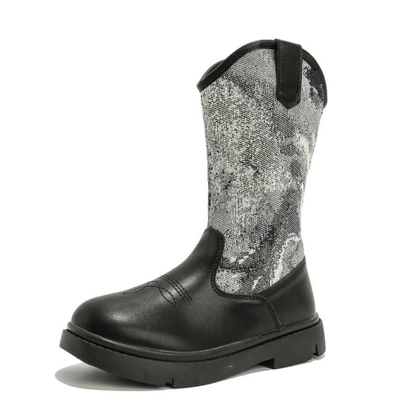 kkdom Kids Cowgirl Boots Girls Cowboy Western Lightweight Mid Calf Riding Fashion Boots Black Size 13 Little Kid
